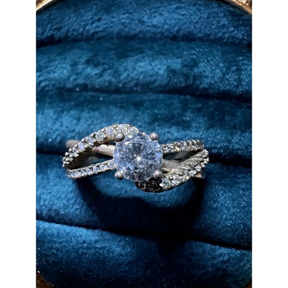 Size 10 Sterling Silver CZ Engagement Ring Twisted Pave Band S925 - Picture 1 of 8